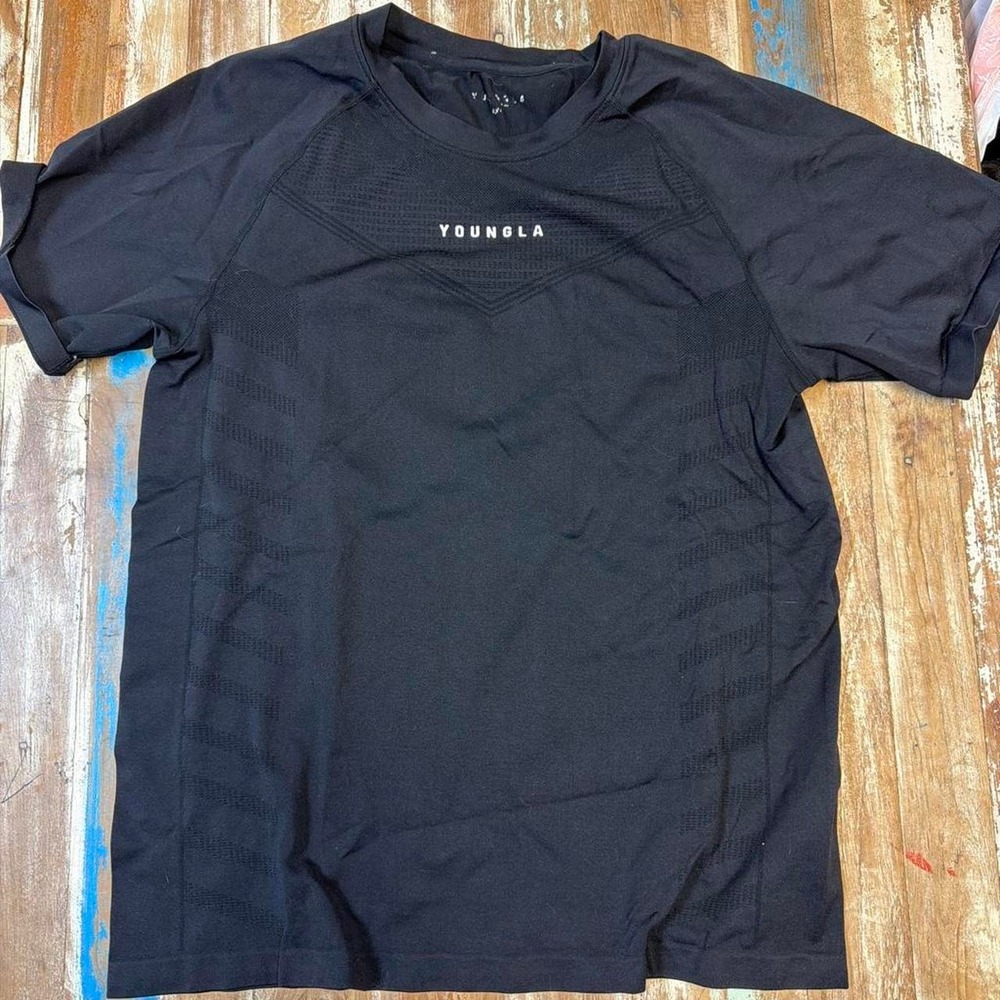 YoungLA Mens Black Textured Athletic Short Sleeve T-Shirt